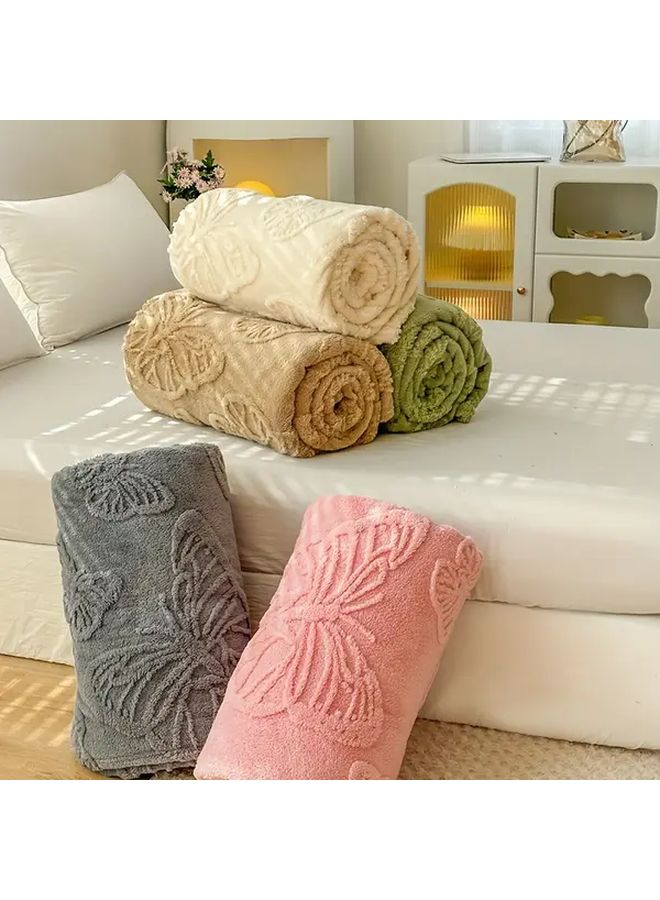 Coffee Color 3D Butterfly Fleece Throw Blanket 59x79 Inch All Season Bed Sofa Blanket - Image 1